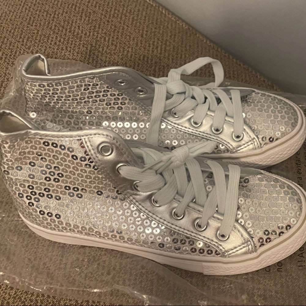 Silver Sequin High-Top Sneakers
